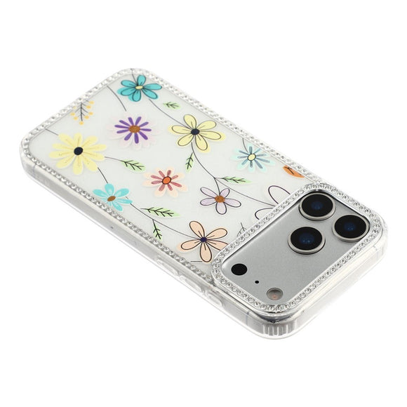 iPhone 17 Pro Max EIDERWOOD Hybrid Cover m. Rhinsten & Blomsterdesign - Hvid / Flerfarvet Blomster