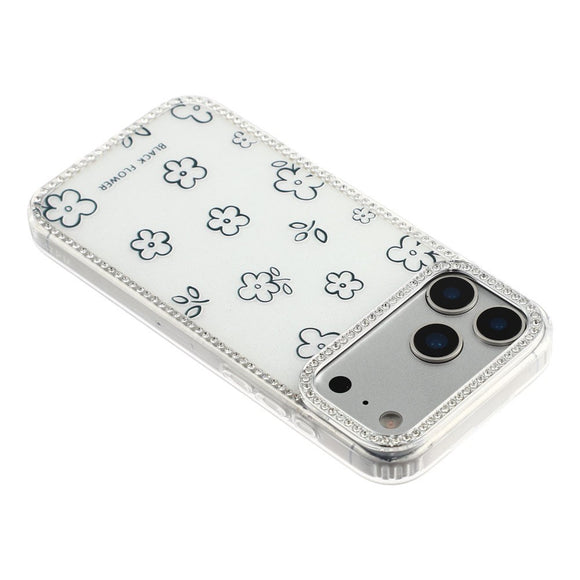 iPhone 17 Pro Max EIDERWOOD Hybrid Cover m. Rhinsten & Blomsterdesign - Hvid / Blomster