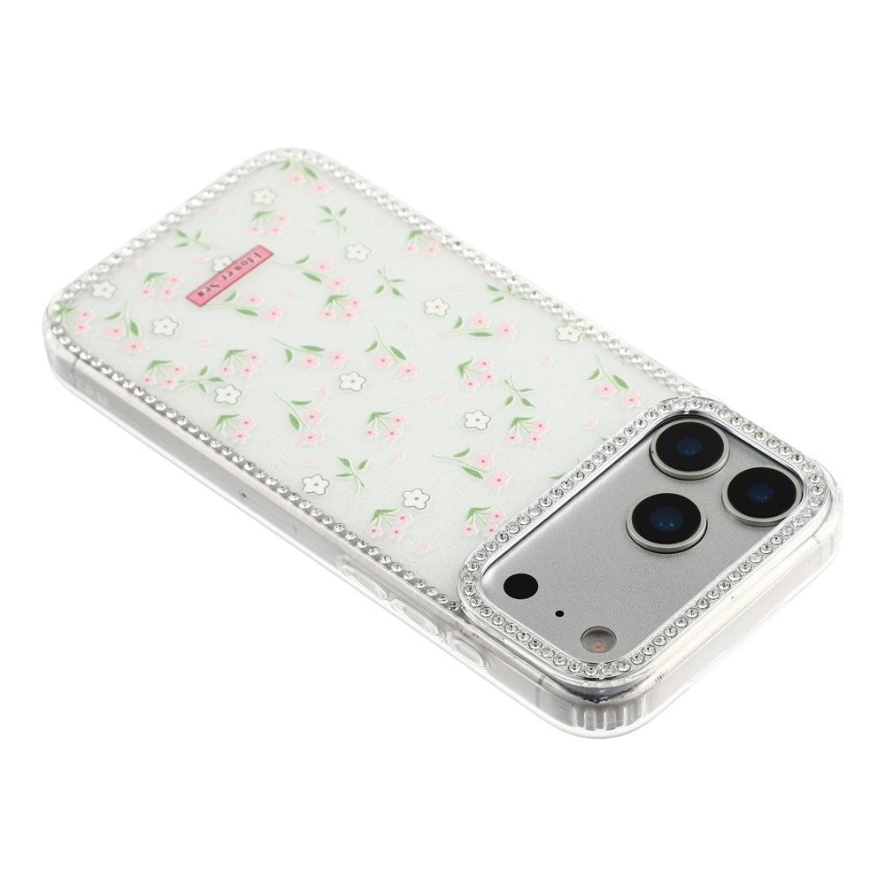 iPhone 17 Pro Max EIDERWOOD Hybrid Cover m. Rhinsten & Blomsterdesign - Hvid / Forårsblomster