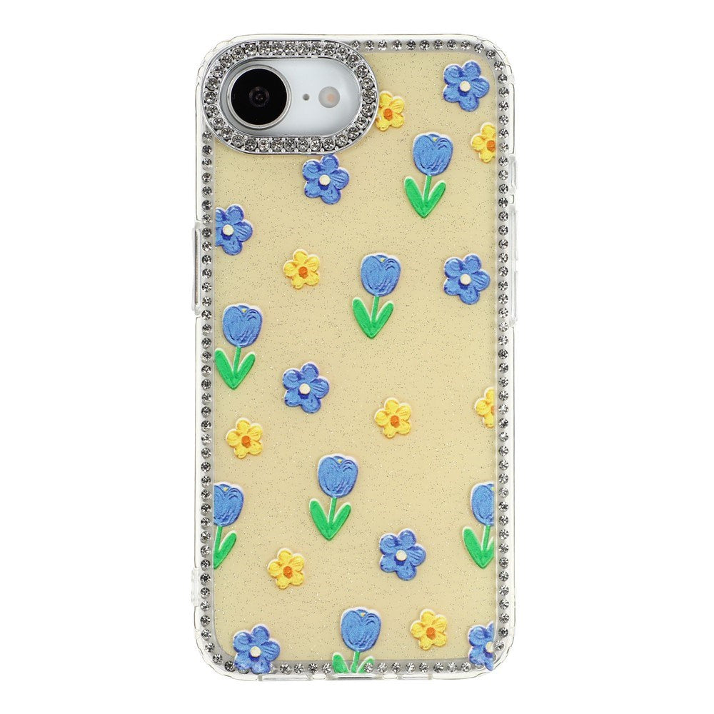 iPhone 17e / 16e EIDERWOOD Hybrid Cover m. Rhinsten & Blomsterdesign - Gul / Tulipaner