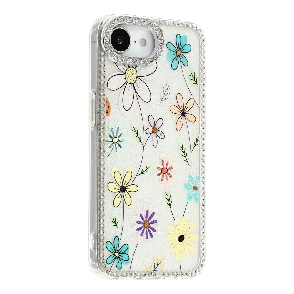 iPhone 17e / 16e EIDERWOOD Hybrid Cover m. Rhinsten & Blomsterdesign - Hvid / Flerfarvet Blomster