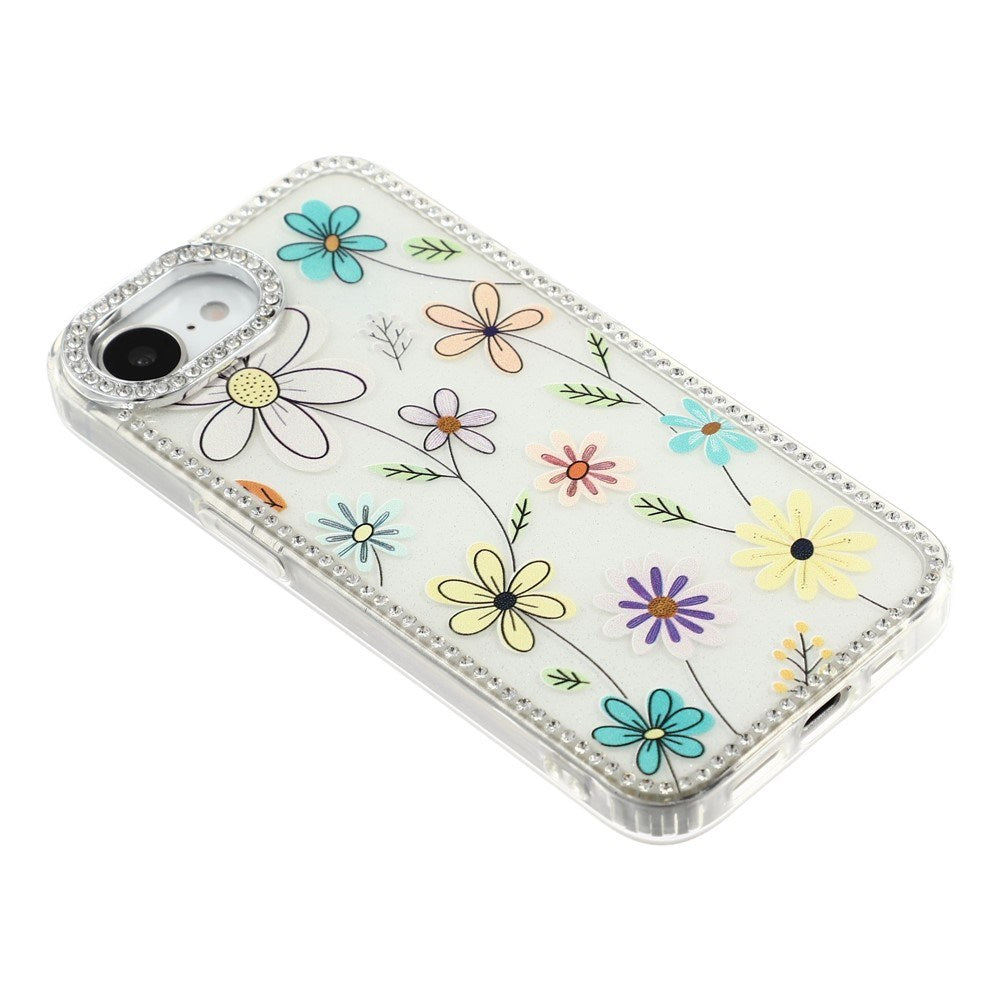 iPhone 17e / 16e EIDERWOOD Hybrid Cover m. Rhinsten & Blomsterdesign - Hvid / Flerfarvet Blomster