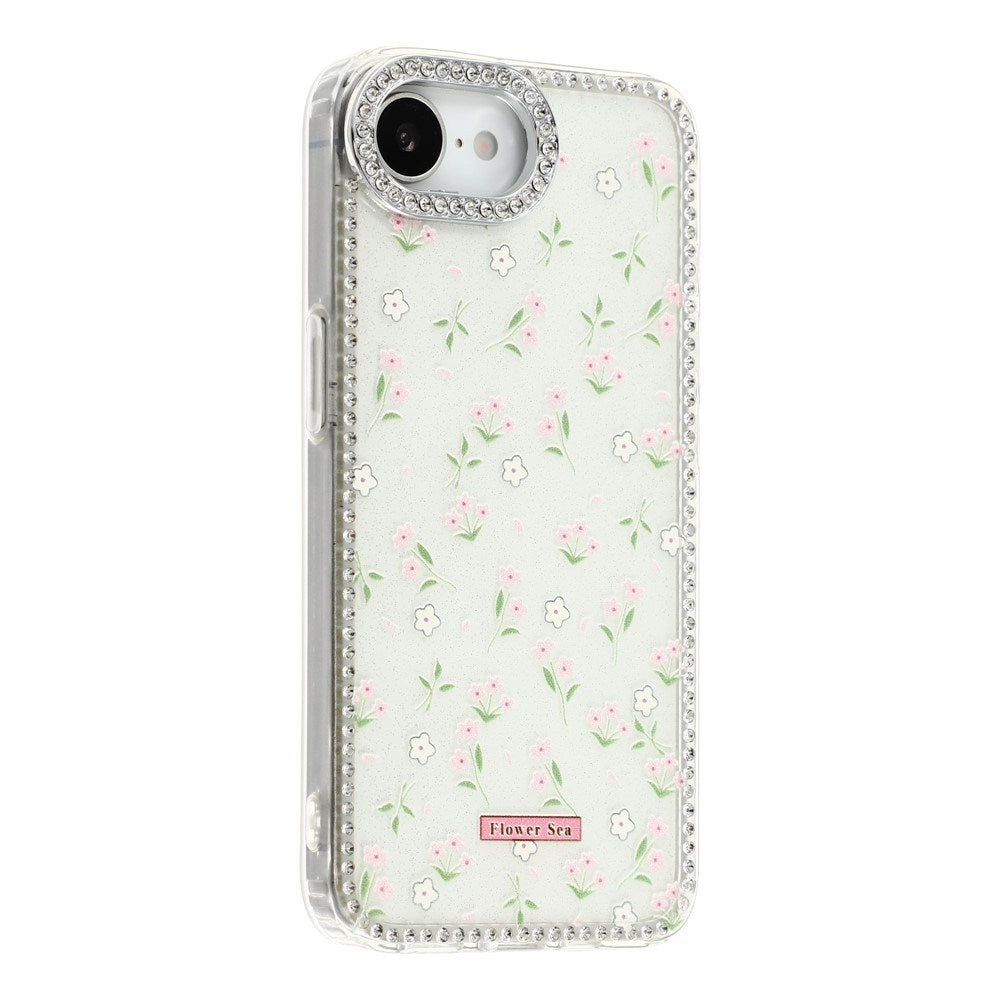 iPhone 17e / 16e EIDERWOOD Hybrid Cover m. Rhinsten & Blomsterdesign - Hvid / Forårsblomster