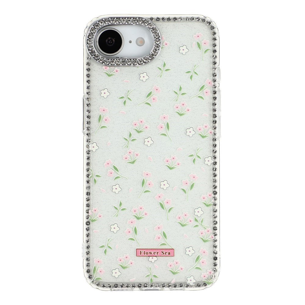 iPhone 17e / 16e EIDERWOOD Hybrid Cover m. Rhinsten & Blomsterdesign - Hvid / Forårsblomster