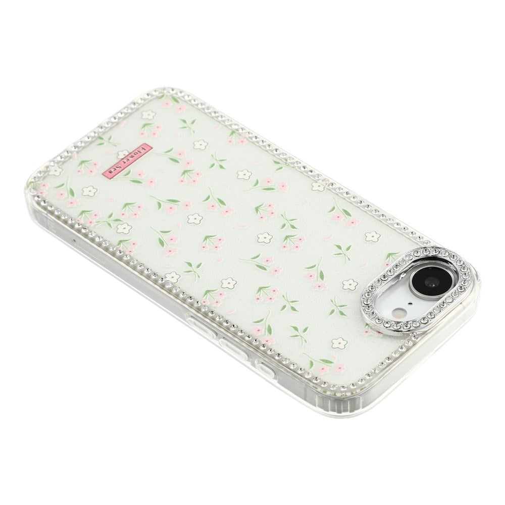 iPhone 17e / 16e EIDERWOOD Hybrid Cover m. Rhinsten & Blomsterdesign - Hvid / Forårsblomster