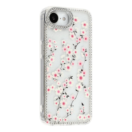 iPhone 17e / 16e EIDERWOOD Hybrid Cover m. Rhinsten & Blomsterdesign - Gennemsigtig / Kirsebærblomster