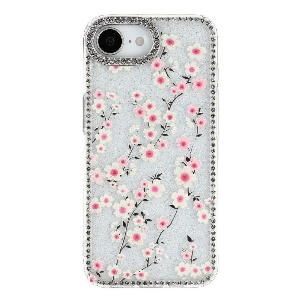 iPhone 17e / 16e EIDERWOOD Hybrid Cover m. Rhinsten & Blomsterdesign - Gennemsigtig / Kirsebærblomster