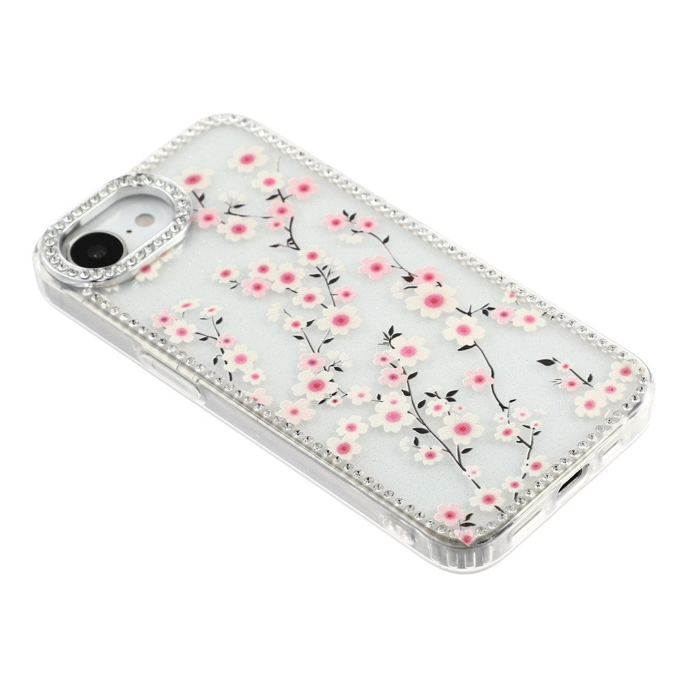 iPhone 17e / 16e EIDERWOOD Hybrid Cover m. Rhinsten & Blomsterdesign - Gennemsigtig / Kirsebærblomster