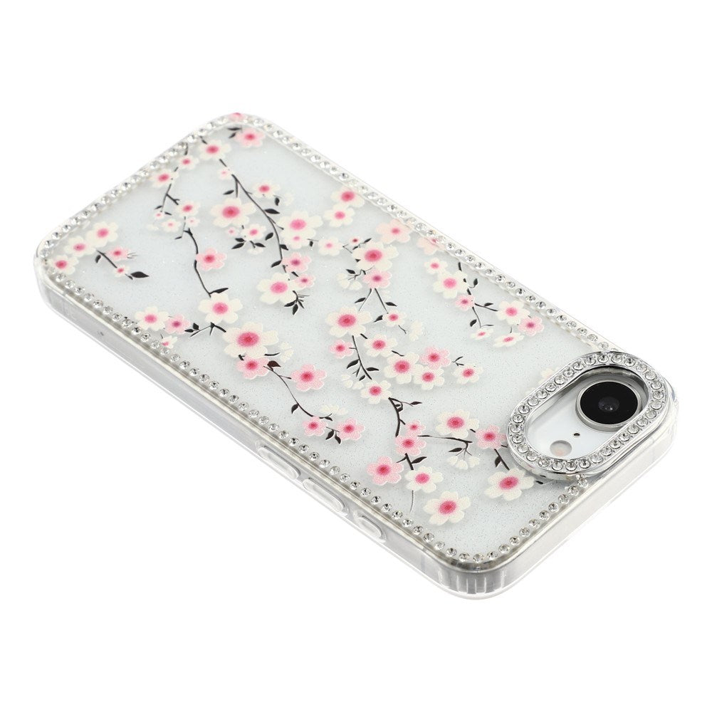 iPhone 17e / 16e EIDERWOOD Hybrid Cover m. Rhinsten & Blomsterdesign - Gennemsigtig / Kirsebærblomster