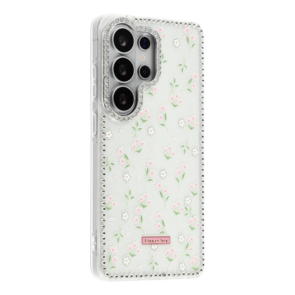 Samsung Galaxy S26 Ultra EIDERWOOD Hybrid Cover m. Rhinsten & Blomsterdesign - Hvid / Forårsblomster