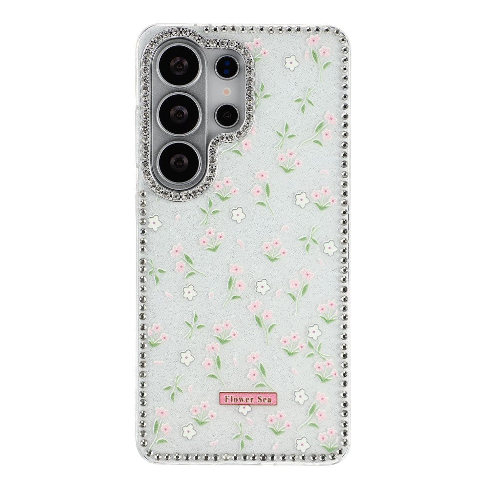 Samsung Galaxy S26 Ultra EIDERWOOD Hybrid Cover m. Rhinsten & Blomsterdesign - Hvid / Forårsblomster