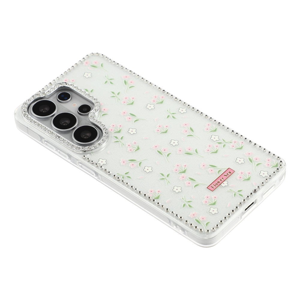 Samsung Galaxy S26 Ultra EIDERWOOD Hybrid Cover m. Rhinsten & Blomsterdesign - Hvid / Forårsblomster