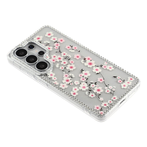 Samsung Galaxy S26 Ultra EIDERWOOD Hybrid Cover m. Rhinsten & Blomsterdesign - Gennemsigtig / Kirsebærblomster