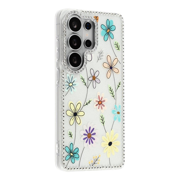 Samsung Galaxy S26 Ultra EIDERWOOD Hybrid Cover m. Rhinsten & Blomsterdesign - Hvid / Flerfarvede Blomster