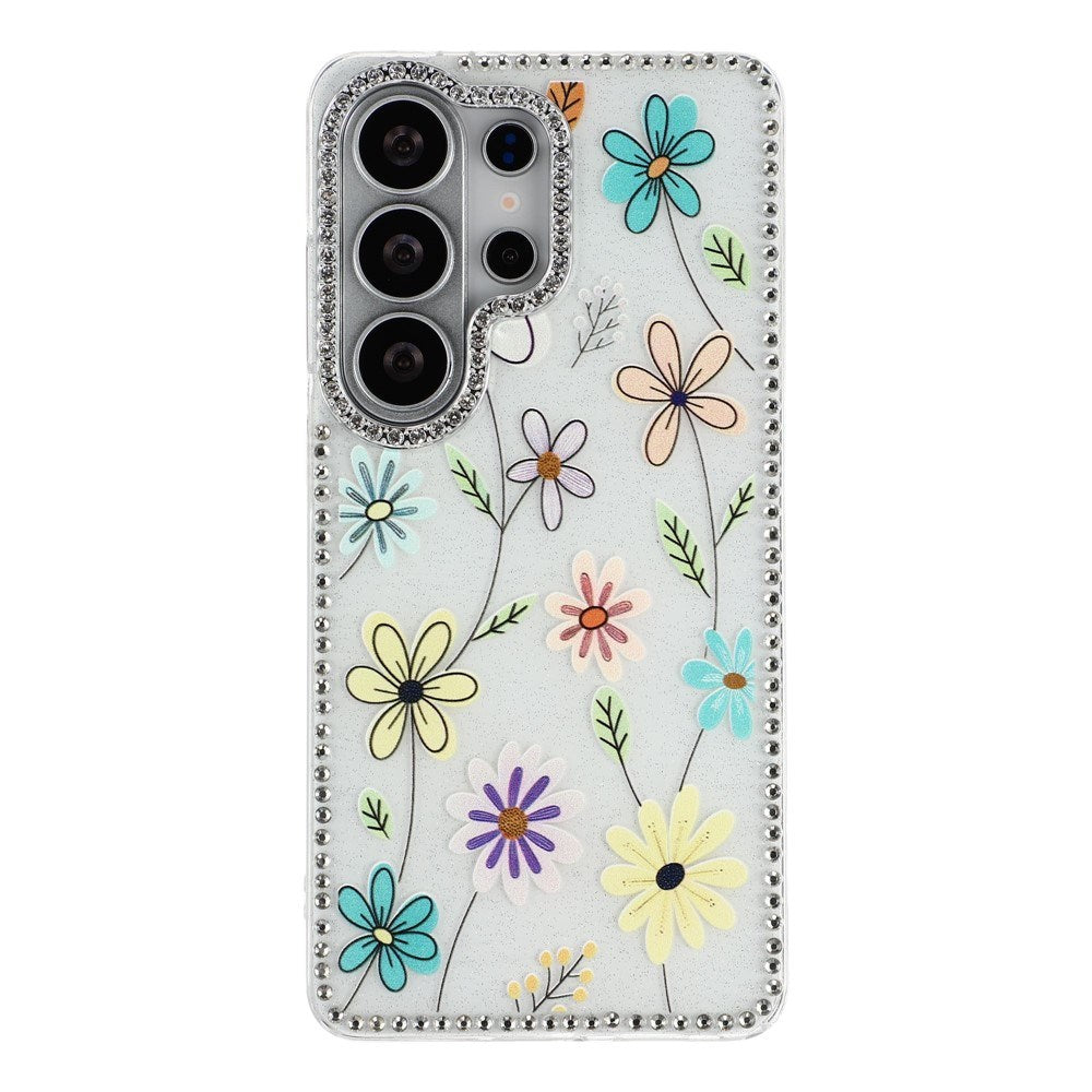 Samsung Galaxy S26 Ultra EIDERWOOD Hybrid Cover m. Rhinsten & Blomsterdesign - Hvid / Flerfarvede Blomster
