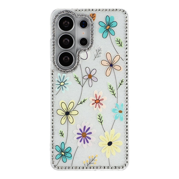 Samsung Galaxy S26 Ultra EIDERWOOD Hybrid Cover m. Rhinsten & Blomsterdesign - Hvid / Flerfarvede Blomster