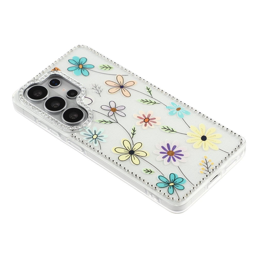 Samsung Galaxy S26 Ultra EIDERWOOD Hybrid Cover m. Rhinsten & Blomsterdesign - Hvid / Flerfarvede Blomster