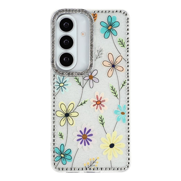 Samsung Galaxy S26 EIDERWOOD Hybrid Cover m. Rhinsten & Blomsterdesign - Hvid / Flerfarvet Blomster