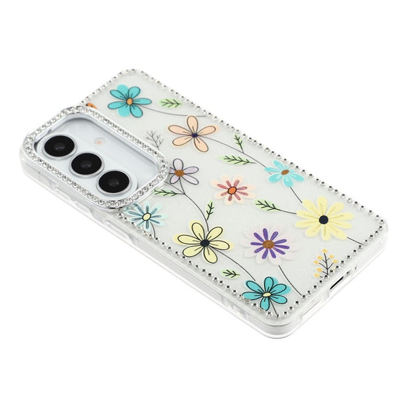 Samsung Galaxy S26 EIDERWOOD Hybrid Cover m. Rhinsten & Blomsterdesign - Hvid / Flerfarvet Blomster