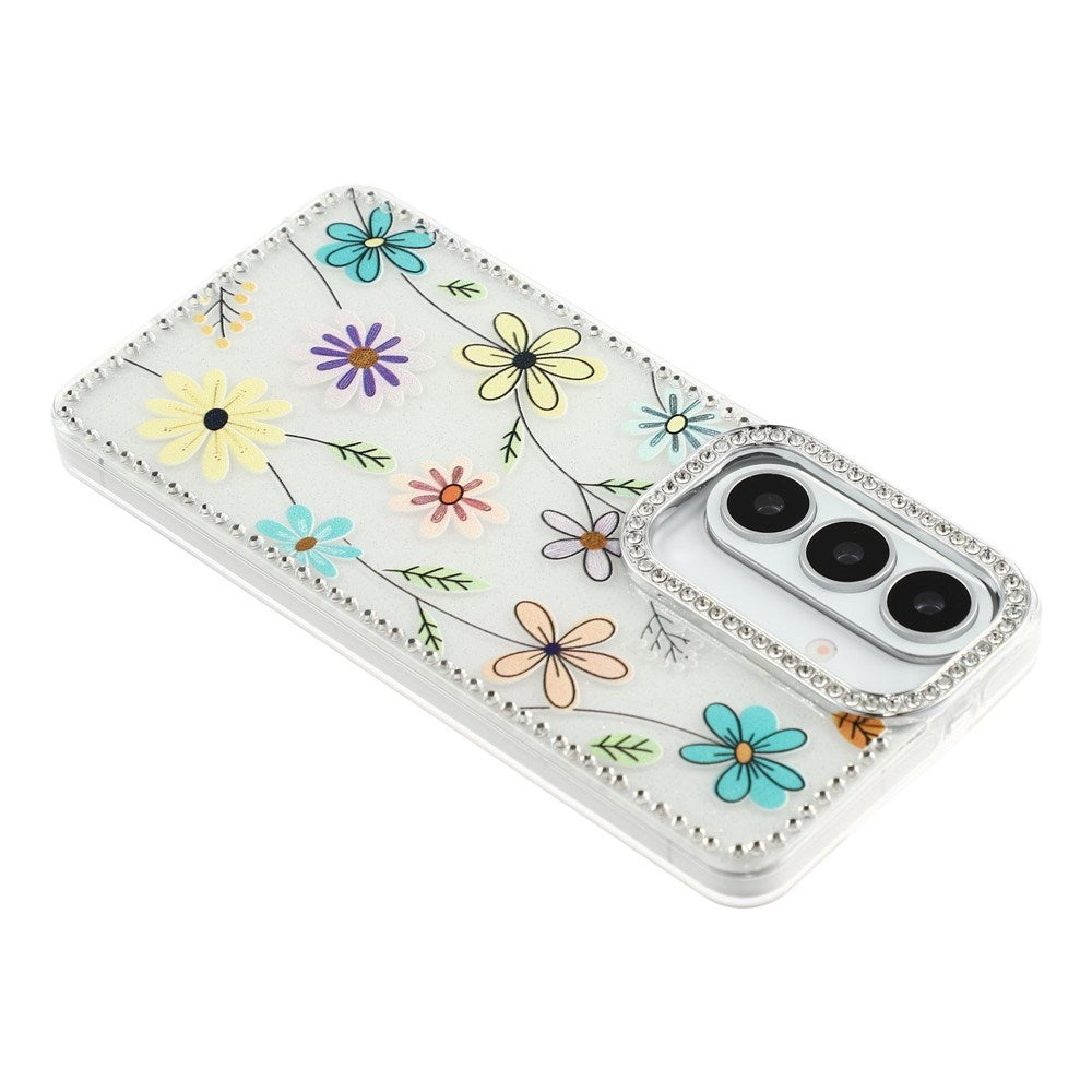 Samsung Galaxy S26 EIDERWOOD Hybrid Cover m. Rhinsten & Blomsterdesign - Hvid / Flerfarvet Blomster