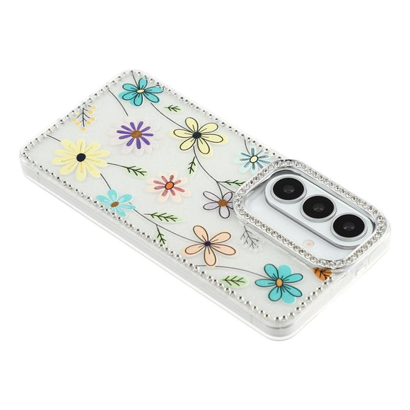 Samsung Galaxy S26 EIDERWOOD Hybrid Cover m. Rhinsten & Blomsterdesign - Hvid / Flerfarvet Blomster