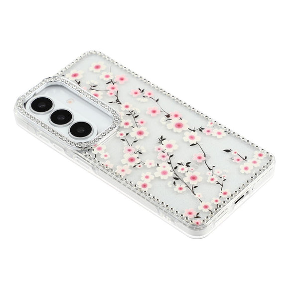 Samsung Galaxy S26 EIDERWOOD Hybrid Cover m. Rhinsten & Blomsterdesign - Gennemsigtig / Kirsebærblomster