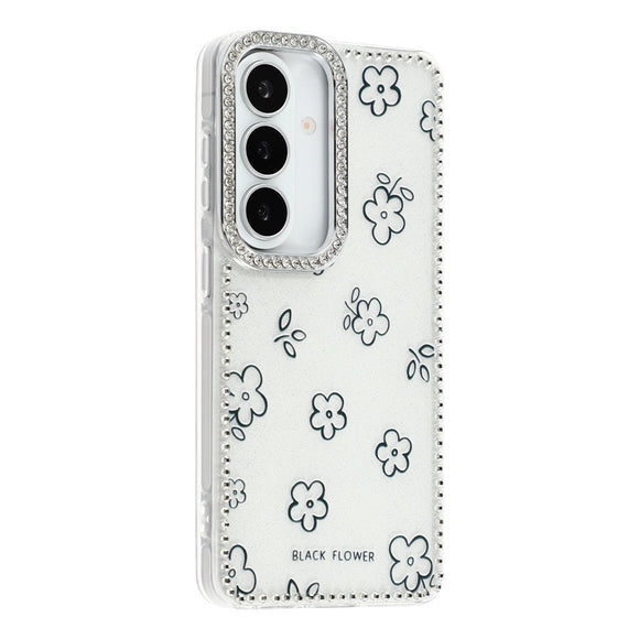 Samsung Galaxy S26 EIDERWOOD Hybrid Cover m. Rhinsten & Blomsterdesign - Hvid / Blomster