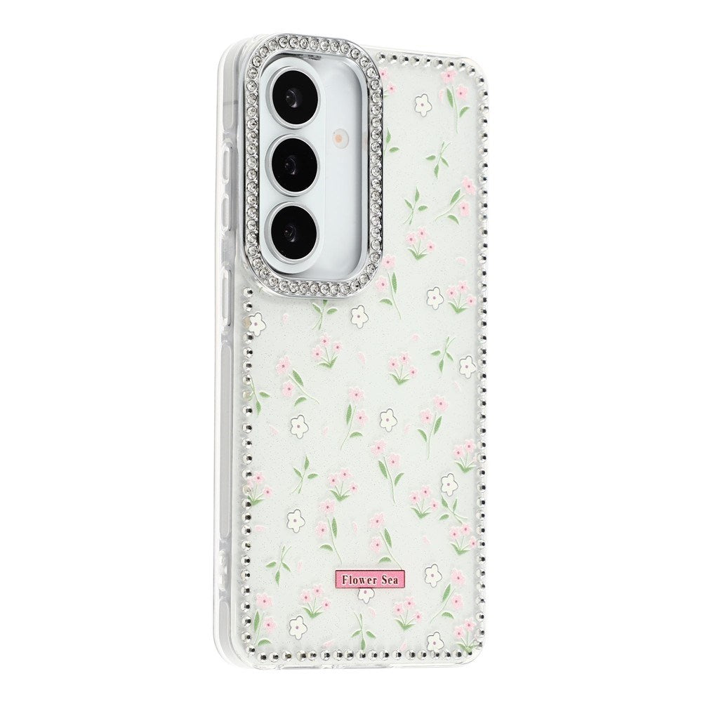 Samsung Galaxy S26 EIDERWOOD Hybrid Cover m. Rhinsten & Blomsterdesign - Hvid / Forårsblomster