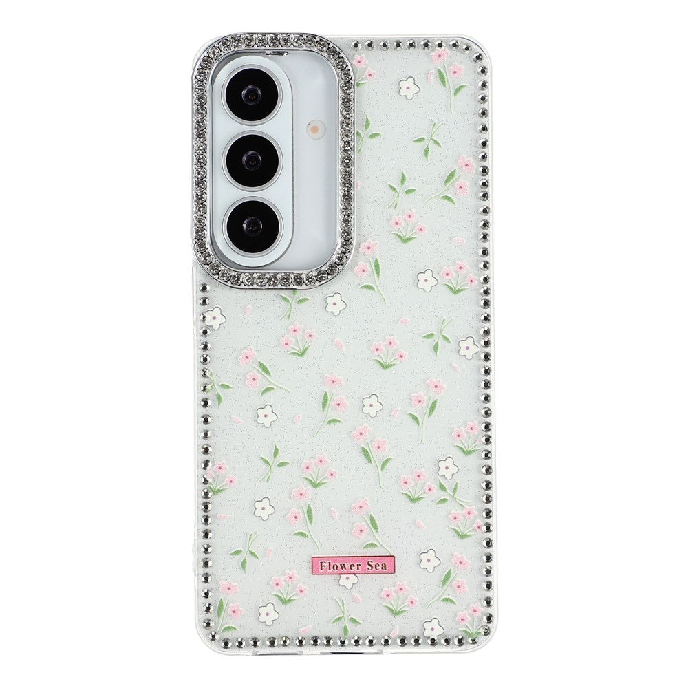 Samsung Galaxy S26 EIDERWOOD Hybrid Cover m. Rhinsten & Blomsterdesign - Hvid / Forårsblomster