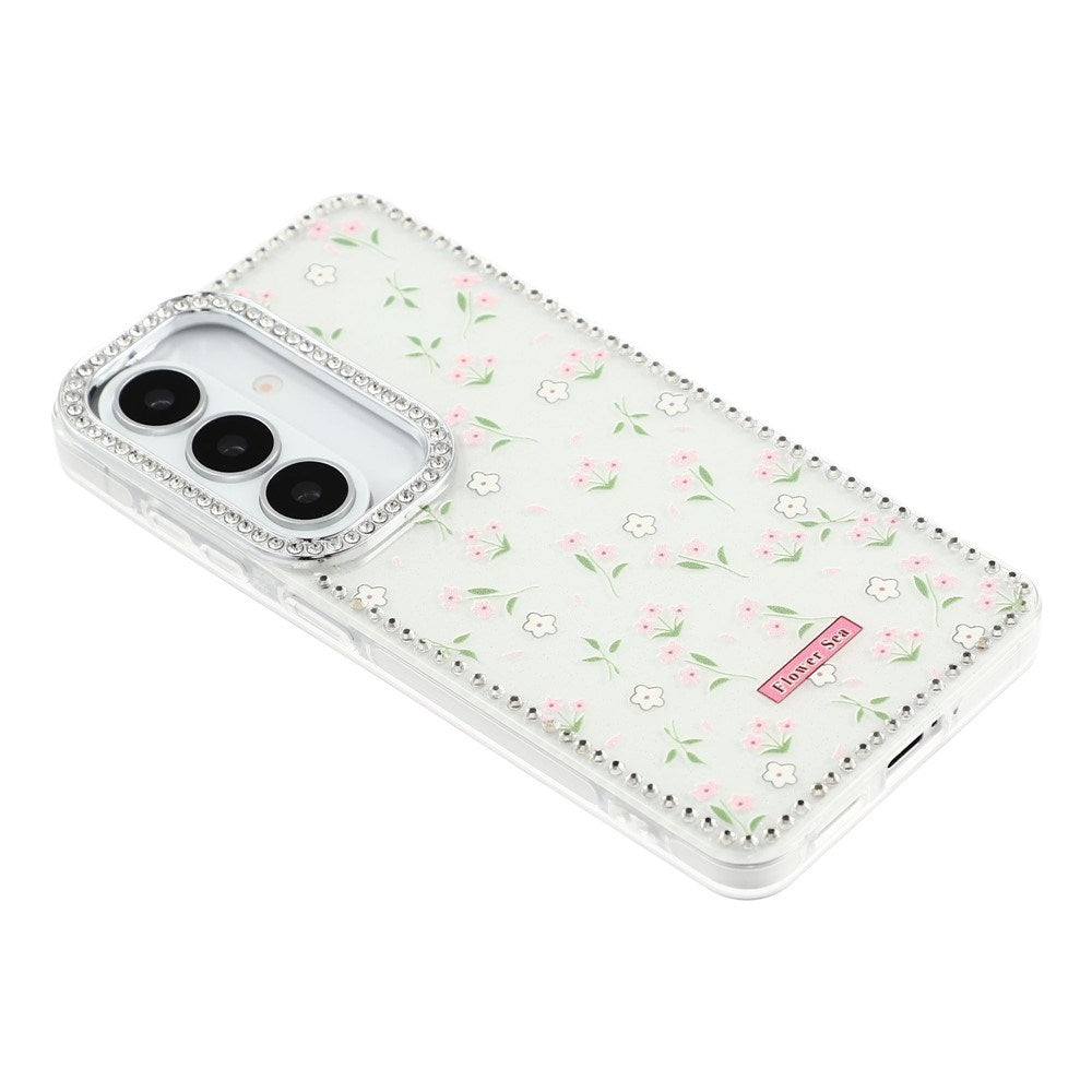 Samsung Galaxy S26 EIDERWOOD Hybrid Cover m. Rhinsten & Blomsterdesign - Hvid / Forårsblomster