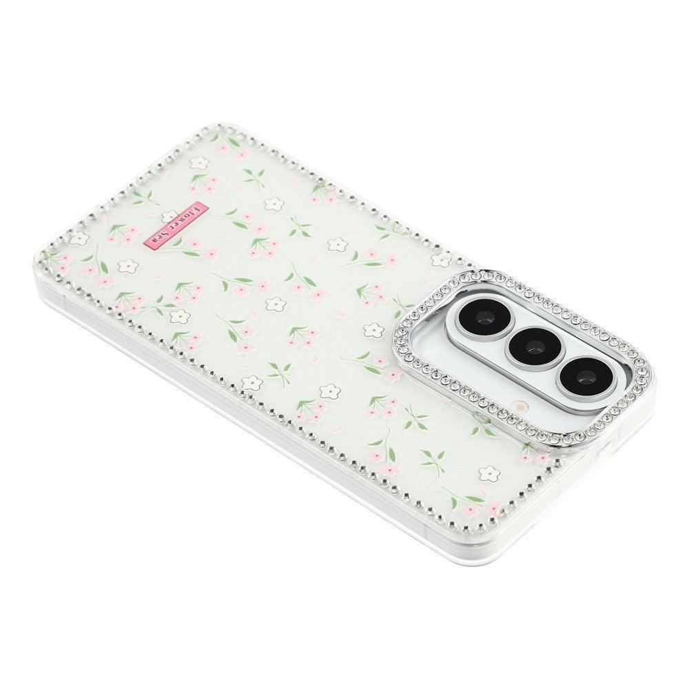 Samsung Galaxy S26 EIDERWOOD Hybrid Cover m. Rhinsten & Blomsterdesign - Hvid / Forårsblomster