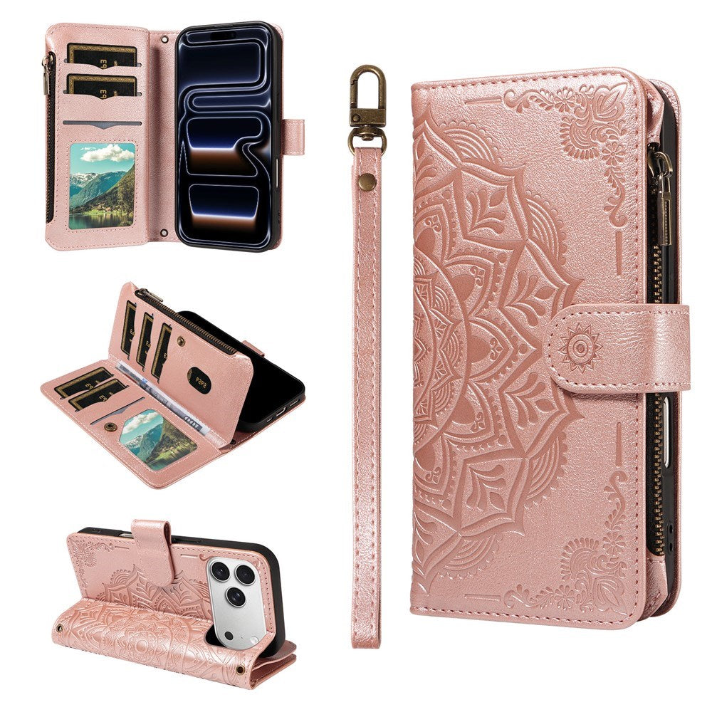 iPhone 17 Pro EIDERWOOD Flipcover m. 9 x Kortholder - Lynlåslomme - RFDI-Blokering - Rem - Rose Gold