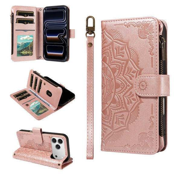iPhone 17 Pro EIDERWOOD Flipcover m. 9 x Kortholder - Lynlåslomme - RFDI-Blokering - Rem - Rose Gold