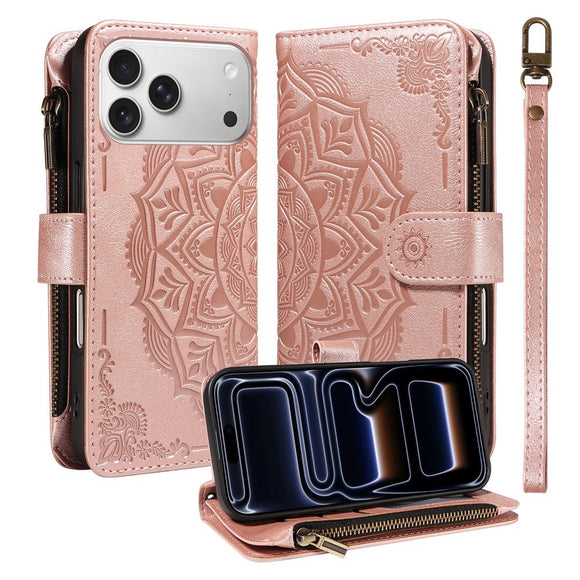 iPhone 17 Pro EIDERWOOD Flipcover m. 9 x Kortholder - Lynlåslomme - RFDI-Blokering - Rem - Rose Gold