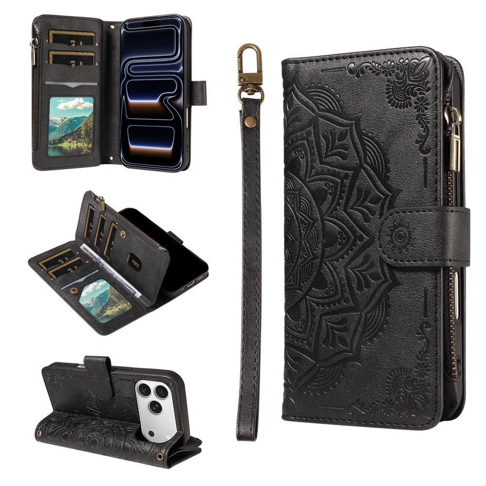iPhone 17 Pro EIDERWOOD Flipcover m. 9 x Kortholder - Lynlåslomme - RFDI-Blokering - Rem - Sort