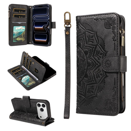 iPhone 17 Pro EIDERWOOD Flipcover m. 9 x Kortholder - Lynlåslomme - RFDI-Blokering - Rem - Sort