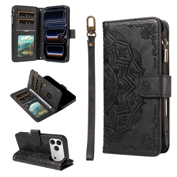 iPhone 17 Pro EIDERWOOD Flipcover m. 9 x Kortholder - Lynlåslomme - RFDI-Blokering - Rem - Sort