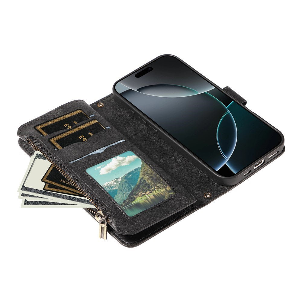 iPhone 17 Pro EIDERWOOD Flipcover m. 9 x Kortholder - Lynlåslomme - RFDI-Blokering - Rem - Sort