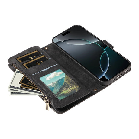 iPhone 17 Pro EIDERWOOD Flipcover m. 9 x Kortholder - Lynlåslomme - RFDI-Blokering - Rem - Sort
