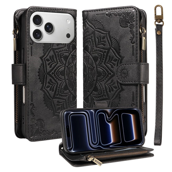 iPhone 17 Pro EIDERWOOD Flipcover m. 9 x Kortholder - Lynlåslomme - RFDI-Blokering - Rem - Sort
