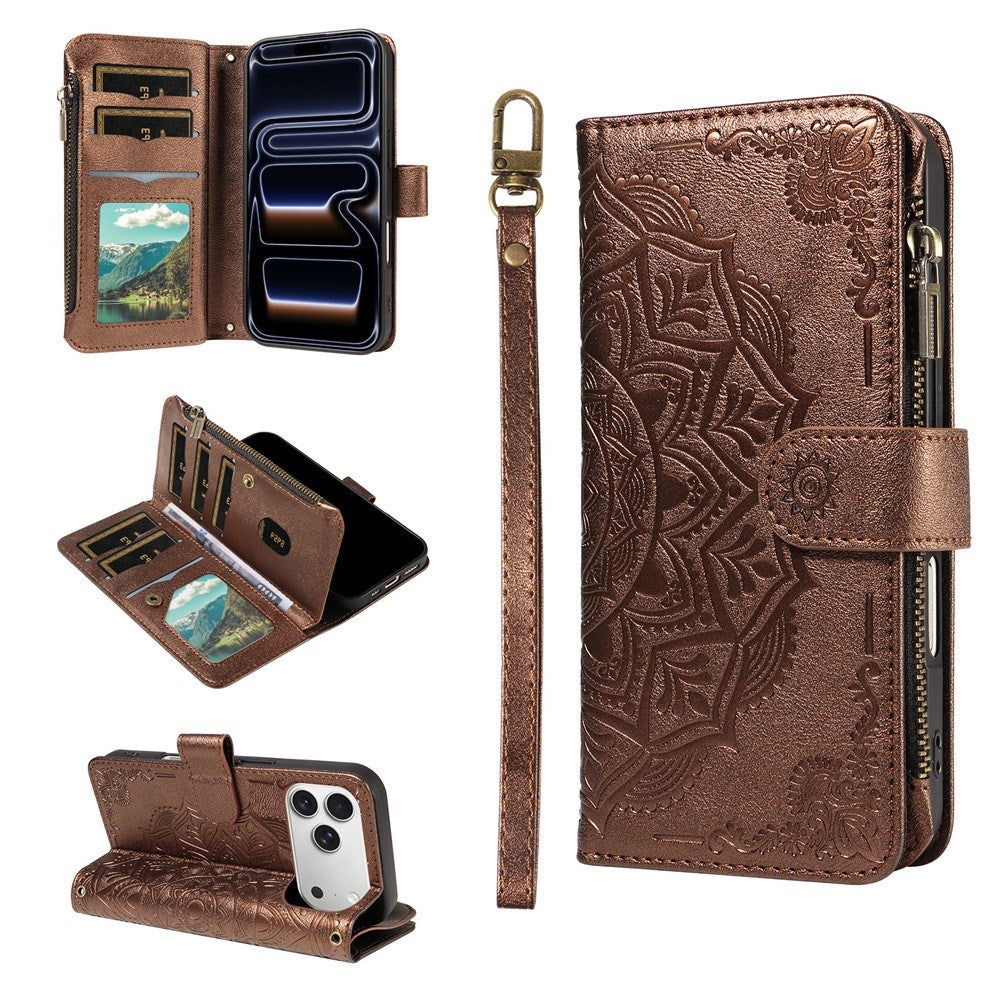 iPhone 17 Pro EIDERWOOD Flipcover m. 9 x Kortholder - Lynlåslomme - RFDI-Blokering - Rem - Brun