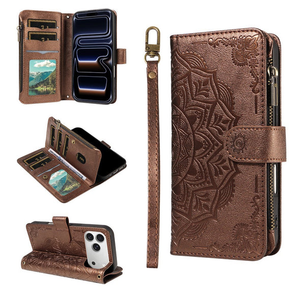 iPhone 17 Pro EIDERWOOD Flipcover m. 9 x Kortholder - Lynlåslomme - RFDI-Blokering - Rem - Brun