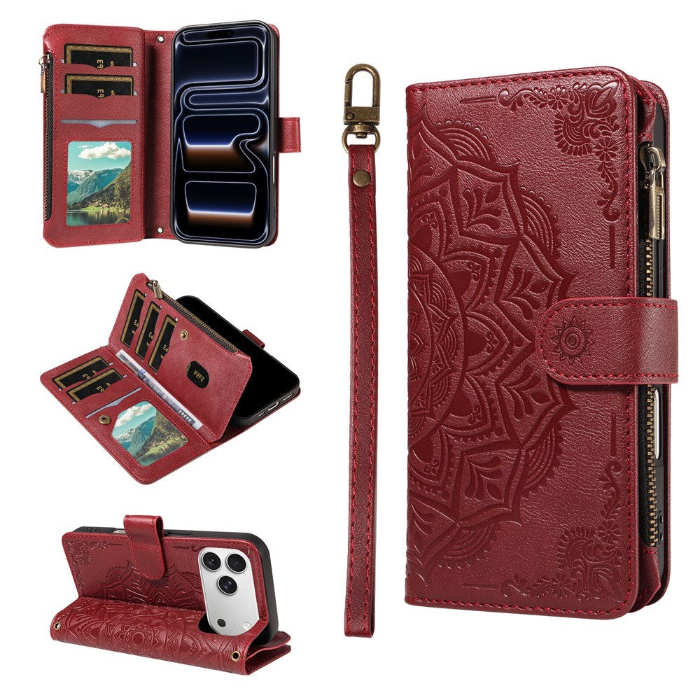 iPhone 17 Pro EIDERWOOD Flipcover m. 9 x Kortholder - Lynlåslomme - RFDI-Blokering - Rem - Rød
