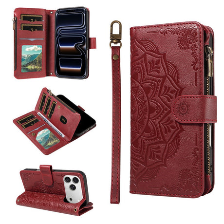 iPhone 17 Pro EIDERWOOD Flipcover m. 9 x Kortholder - Lynlåslomme - RFDI-Blokering - Rem - Rød