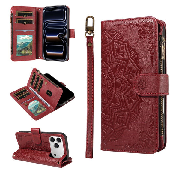 iPhone 17 Pro EIDERWOOD Flipcover m. 9 x Kortholder - Lynlåslomme - RFDI-Blokering - Rem - Rød