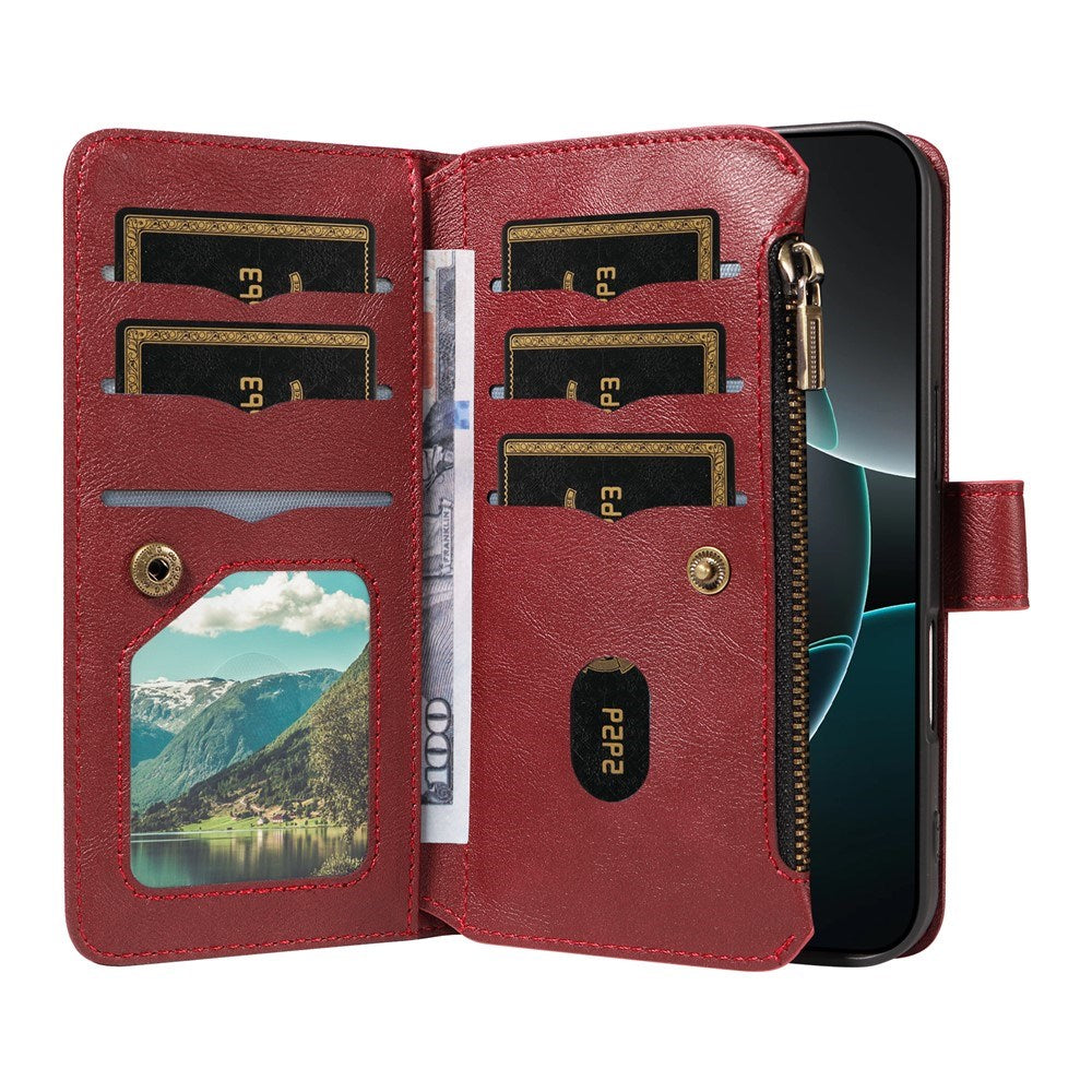 iPhone 17 Pro EIDERWOOD Flipcover m. 9 x Kortholder - Lynlåslomme - RFDI-Blokering - Rem - Rød