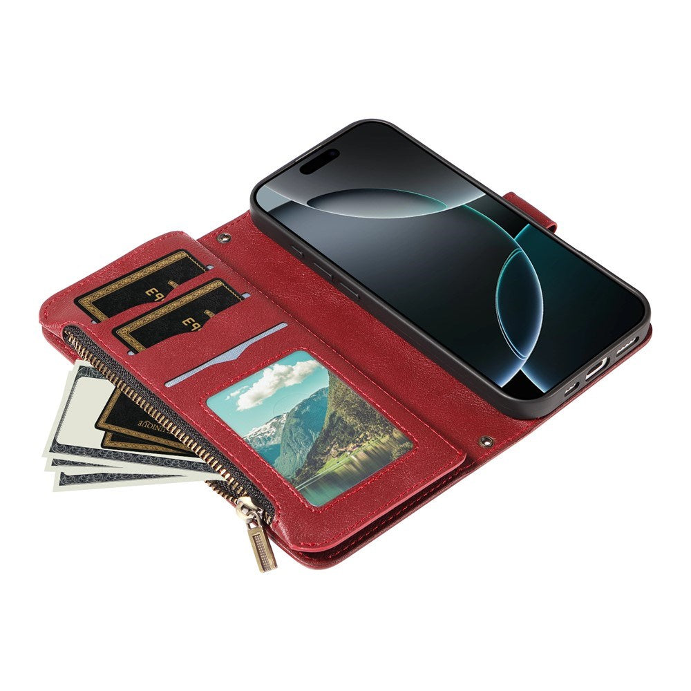 iPhone 17 Pro EIDERWOOD Flipcover m. 9 x Kortholder - Lynlåslomme - RFDI-Blokering - Rem - Rød