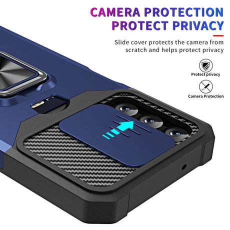 Samsung Galaxy A14 / A14 (5G) Håndværker Cover m. Magnetisk Kickstand, Kortholder & Cam Slider - Sort / Blå