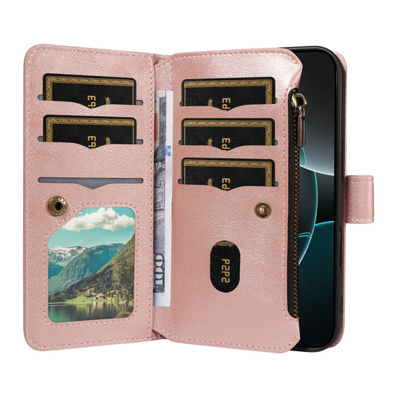 iPhone 17 EIDERWOOD Flipcover m. 9 x Kortholder - Lynlåslomme - RFDI-Blokering - Rem - Rose Gold