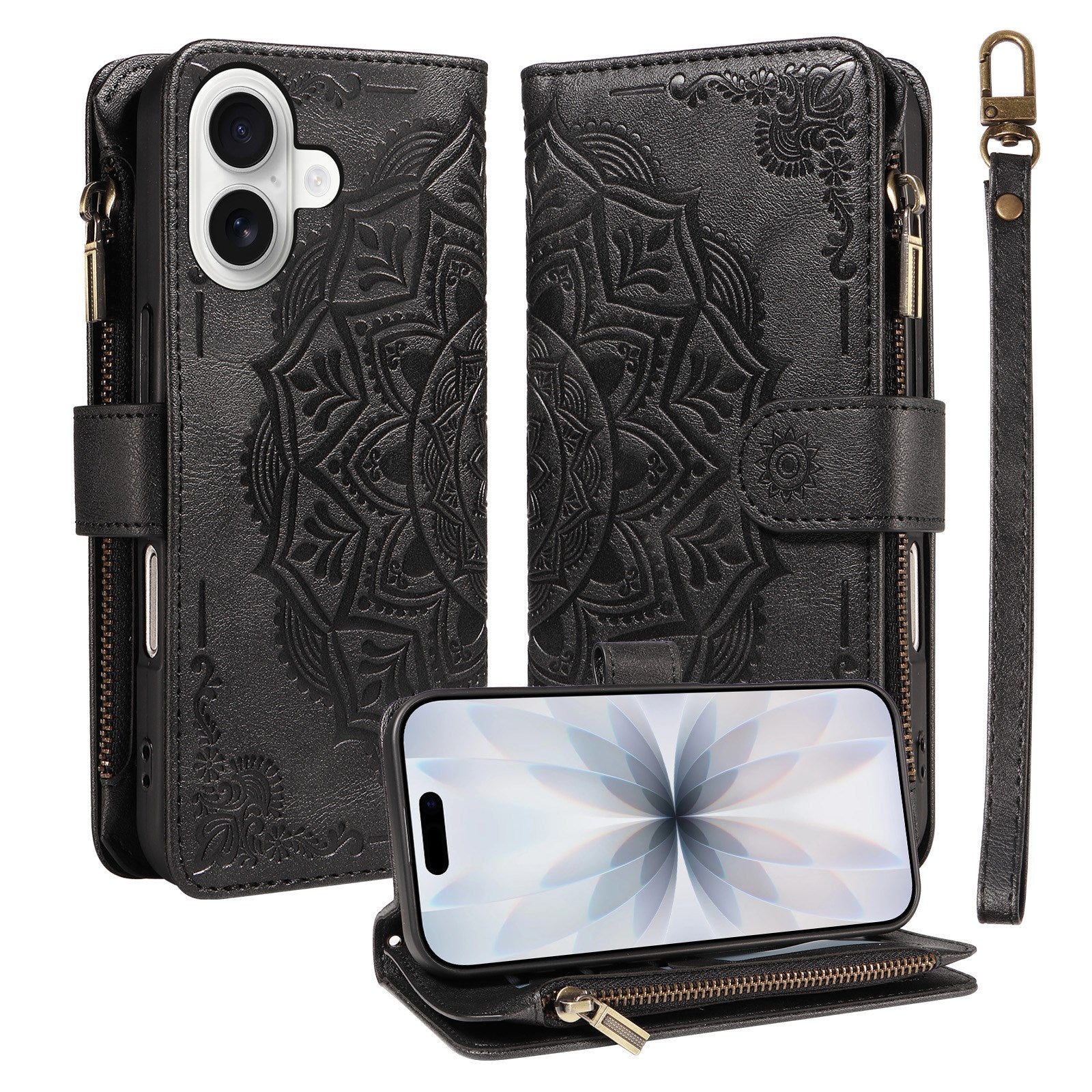 iPhone 17 EIDERWOOD Flipcover m. 9 x Kortholder - Lynlåslomme - RFDI-Blokering - Rem - Sort